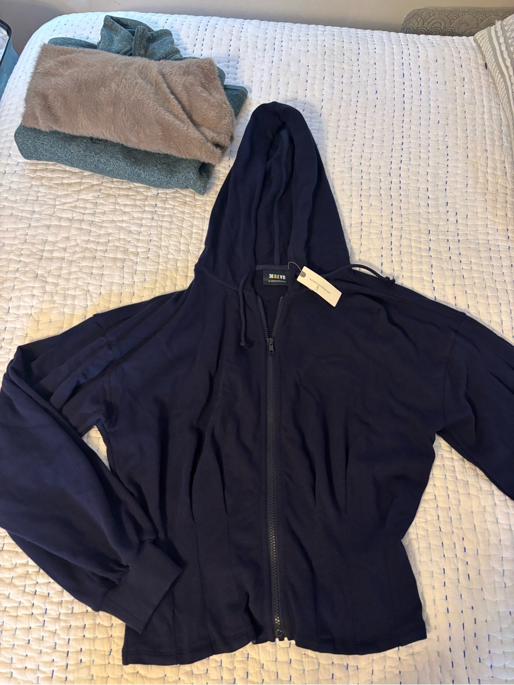 Anthropologie Navy Zip-Up Hooded Jacket